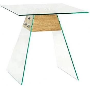 vidaXL Mesa Auxiliar de Vidrio y MDF Color Roble 45x45x45 cm Mesita Consola