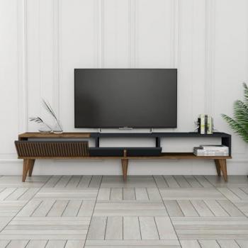 Mueble TV NOLA 180 cm Diseño Moderno en Madera Nogal y Antracita con Almacenamiento Funcional