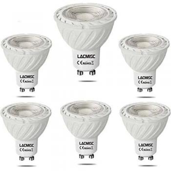 Lacmisc Bombillas LED GU10, 3000K Regulable Blanco Cálido 7W, Equivalente a una Lámpara Halógena de 60W, AC 220V-240V, 550LM, 38° Ángulo de Flujo Luminoso