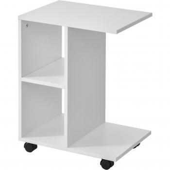 Mesa Auxiliar Homcom 2 Estantes + Ruedas Blanco 58X45x35 Cm