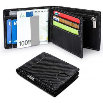 Vemingo Cartera Hombre con Clip para Dinero Portamonedas con Bloqueo de RFID para Tarjeta de Crédito Carné de Identidad Cartera Monedero de Cuero PU Bolsillo Frontal, Negro