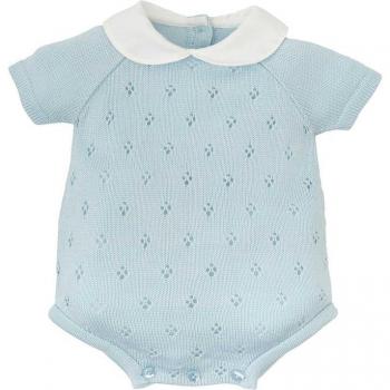 Pelele de bebé niño azul en tricotosa con calados