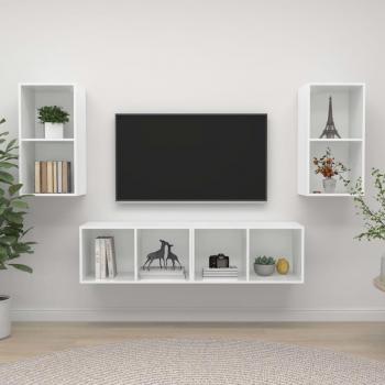 Gabinete de pared pulido blanco para TV, 4 piezas, aglomerado con brillo, diseño moderno en combinación de blanco y carvalho sonoma