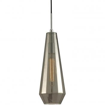 Lámpara colgante Markus Cromo pulido 1 bombilla 57cm, diseño Slim Cone, vidrio negro humo