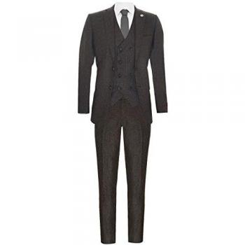 Vintage 1920s Brown Wool Double Breasted Tweed 3 Piece Suit for Men