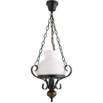 Lámpara Colgante Rabalux Petronel D32cm - Diseño Rustico, Metal y Madera, Vidrio Opalino, E27