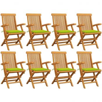 Sillas de jardín 8 uds madera teca con cojines verde brillante