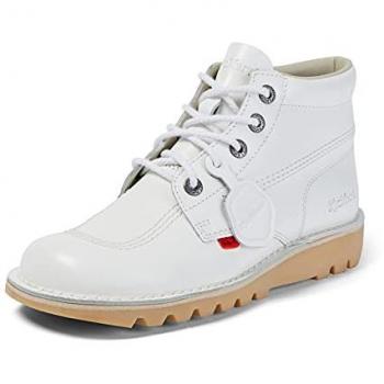 Kickers Adult Unisex Kick Hi White Leather Boots, Classic Ankle Boots, Extra Comfortable, Added Durability, Premium Quality, Size 4 UK