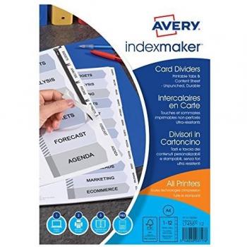 Avery España 01732061 - Separadores personalizables con etiquetas transparentes, 12 pestañas, 297 x 225 x 3 mm, color blanco