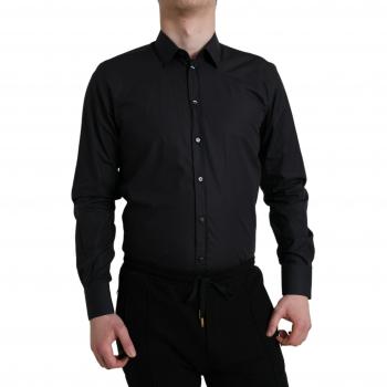 Dolce & Gabbana Navy Blue Cotton Collared Formal Dress Shirt - IT40 | M, Dolce & Gabbana Black Slim Fit Stretch Dress Shirt - Size L