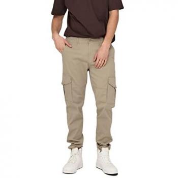 Only & Sons Dean Tapered Fit Cargo Pants for Men in Beige and Green