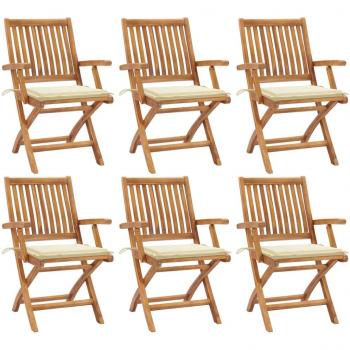 Folding Garden Chairs with Cushions - Set of 6 Solid Teak Wood