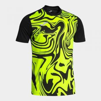 Camiseta de fútbol Joma Lion II para hombre, manga corta, color negro con amarillo flúor