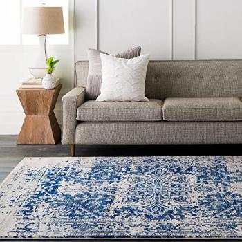 Surya Syracuse Vintage Oriental Area Rug, Rectangular, 12mm Pile Height, Blue and White Boho Short-Pile Living Room Carpet, Runner 200x275 cm