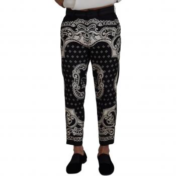 Dolce & Gabbana Black Silk Bandana Print Slim-fit Trousers IT48 | M