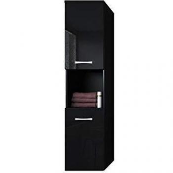 Armario de Baño Montreal 131 cm Negro Brillante - Mueble de Almacenamiento Alto, Armadietto y Columna para Baño