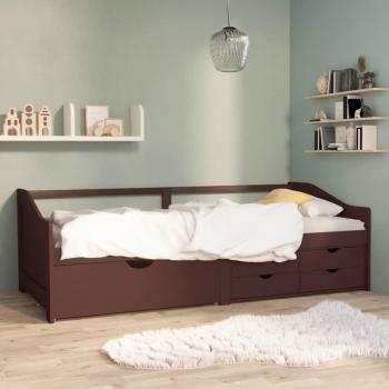 Sofá Cama 3 Plazas de Pino Macizo Marrón Oscuro con Cajones - 90x200 Cm