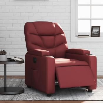 Sillón reclinable eléctrico de cuero sintético rojo tinto Vidaxl