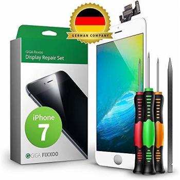 GIGA Fixxoo Kit Completo de Reemplazo de Pantalla iPhone 7 LCD Blanco; con Touchscreen, Cristal Retina Display, cámara y Sensor de proximidad - Fácil instalación y reparación guiada DIY