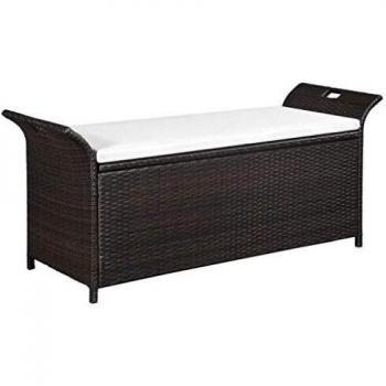 Storage Bench with Cushion 54.3 Poly Rattan Brown