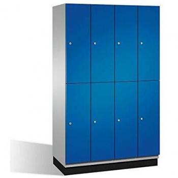 Armario de compartimentos Cambio C+P con barra perchero, 4 divisiones y cuerpo en blanco aluminio / puerta azul enziano
