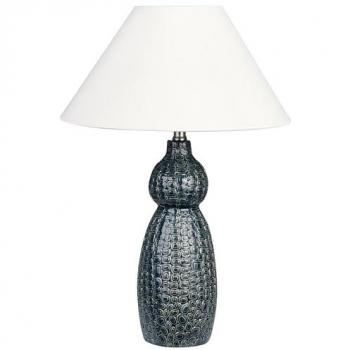 Lámpara de mesa Matina de cerámica azul oscuro y blanco, 60 cm, con pantalla de tela para iluminación ambiental