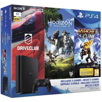 PS4 Slim 1TB + Horizon: Zero Dawn + Ratchet & Clank + Drive Club - Recertificada - Buen estado