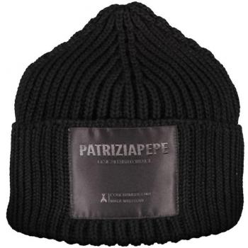 Patrizia Pepe Elegant Black Logo Hat, Beanie, female, Black, Size: ONE SIZE, Logo Embellished Fabric Hat for Women