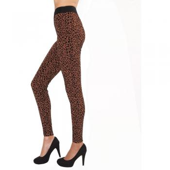 VENCA Pantalón Largo Tregging Mujer Estampado Flocado by Vencastyle,MARRÓN/Negro,XL