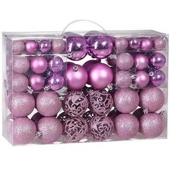 Juego de 100 Bolas de Navidad Rosa - Decoración Festiva para Árbol de Navidad, Variadas Tamaños y Acabados