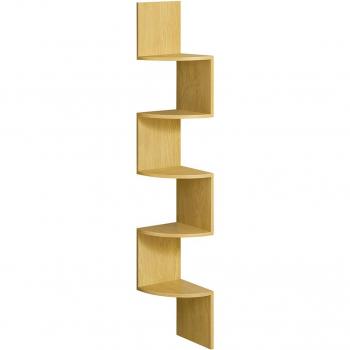Estantería de esquina de 5 niveles en madera, solución práctica y elegante para organizar tu cocina, dormitorio, sala de estar y estudio - Estantería para Esquina de 5 Niveles, Roble Natural