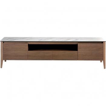Mueble TV porcelánico y nogal ANGEL CERDÁ 3083C, Nogal | Blanco, Chapa Nogal | Mármol Porcelánico, 200 x 45 x 51 cm