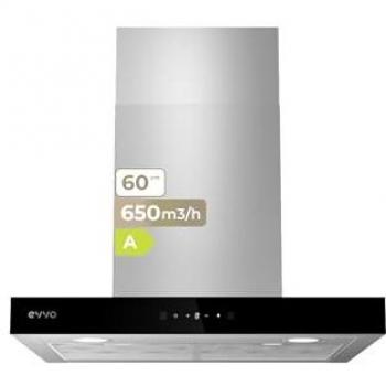 Campana Extractora Decorativa EVVO CE31, 60 cm, 650 m³/h, 3 Velocidades, Modo Boost, Táctil con Display, Temporizador Apagado, Luz LED, Eficiencia Energ
