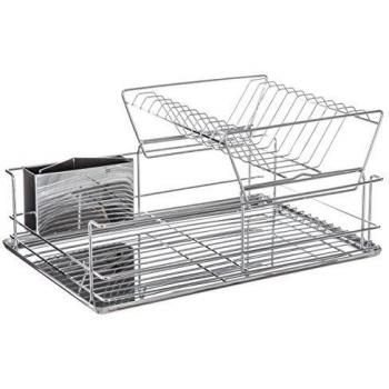 Escurridor de Acero de 2 Niveles con Bandeja de Acero Inoxidable - Diseño Antideslizante - Gran Capacidad - Organizador de Platos y Cubiertos - Resistente y Duradero - Ideal para Cocina