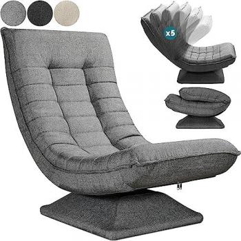 Sillón Relax Aberdeen Gris Tapizado con Respaldo Ajustable y Giratorio 360° hasta 150kg, Plegable 60x105x87cm