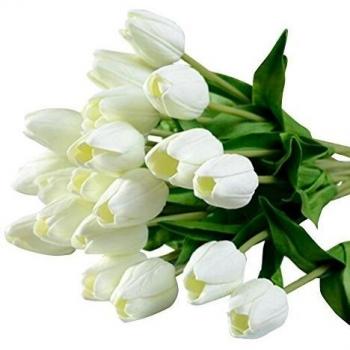 Soledi 10 Piezas Tulipán Flores Artificiales Material de PU decoración del Hogar/ Boda/ Ceremonias/ Navidad Colore Blanco