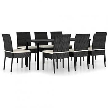 9-Piece Black Poly Rattan Garden Dining Set