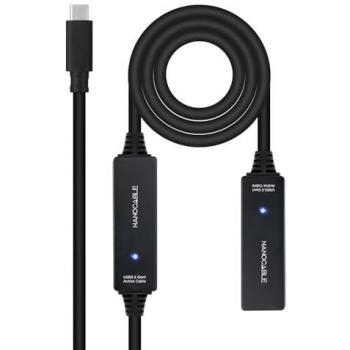 Cable USB-C Prolongador Nanocable 10.01.1312 10m USB 3.2 Gen 1 con Amplificador Negro