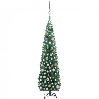 Árbol de Navidad artificial con LEDs y bolas PVC verde 180 cm