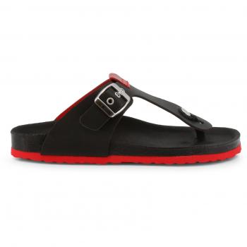 Love Moschino Women's Buckle Detail Leather Flip Flops - Black/Red
