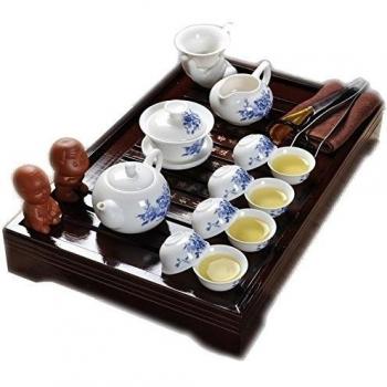Best Ceramic Kung Fu Juego de té Azul y negro Flor Con bandeja de té