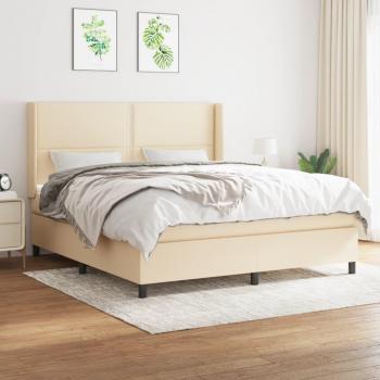 Cama box spring suave con colchón crema 160x200 cm en tela