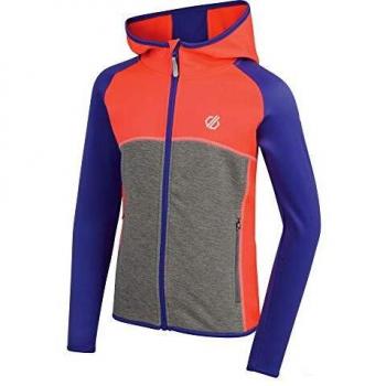 Dare 2b Curate Core Stretch Full Zip Quick Drying Hooded Micro Fleece Capa Intermedia elástica, Infantil, Fiery Coral/Simply Purple, 3-4