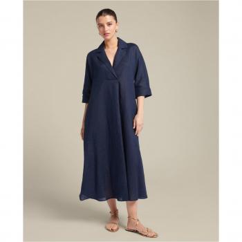 Elena Mirò - Vestido midi de lino, confeccionado en tejido 100% lino, diseño ligero y transpirable, corte midi, con tirantes ajustables y escote en V, ideal para climas cálidos y ocasiones informales