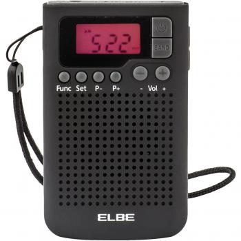 Radio Digital de Bolsillo ELBE RF-93, AM/FM, Memoria 20 Emisoras, Despertador Alarma, Altavoz Incorporado, Función Sleep/Snooze, Pantalla LCD y Clip para Sujeción - Color Negro