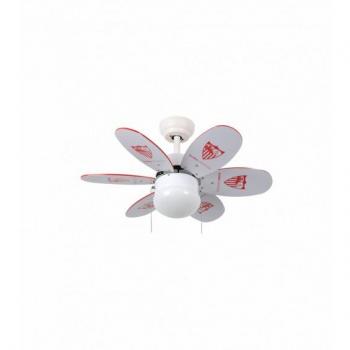 Ventilador de Techo Bastilipo Sevilla Fútbol Club Blanco y Rojo, 60W, 75cm, 6 palas reversibles, oficial del Sevilla FC