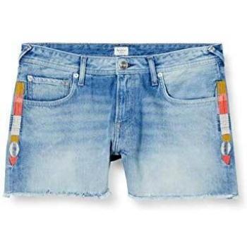 Pepe Jeans Women's Embroidered Thrasher Rainbow Denim Shorts, Blue, Size W24