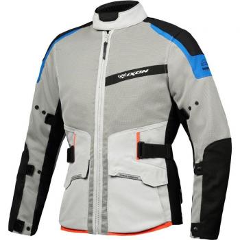 Ixon M-NJORD Chaqueta textil de motocicleta Gris Claro-Azul-Rojo Neón 3XL