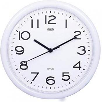 Trevi OM 3301 - Reloj de pared de cuarzo con movimiento de barrido silencioso, diámetro 24 cm, blanco, plástico, redondo