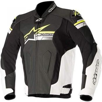 Alpinestars Fuji Chaqueta de Cuero Negro de Weiãÿ de Neon Amarillo
